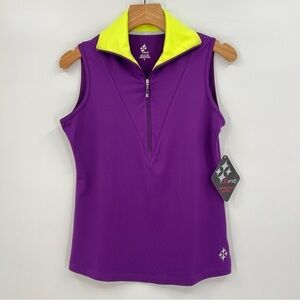 JoFit Jacquard Fold Over Sleeveless Half Zip Top in Grape Size S